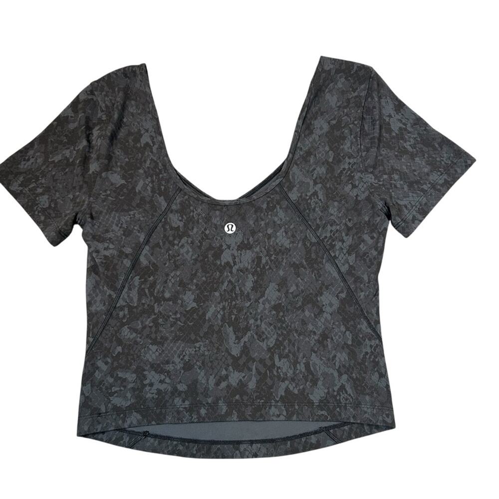 Lululemon Align Crop Top Size M Black Gray Graphite Diamond Dye Nulu T-Shirt - Picture 3 of 6